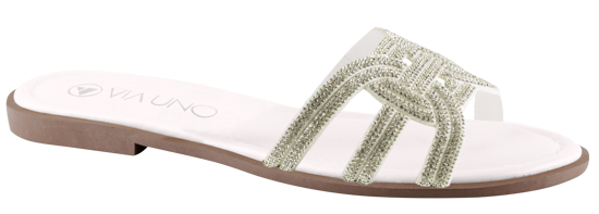 Sandalia Flat 869060 Off White/Prata