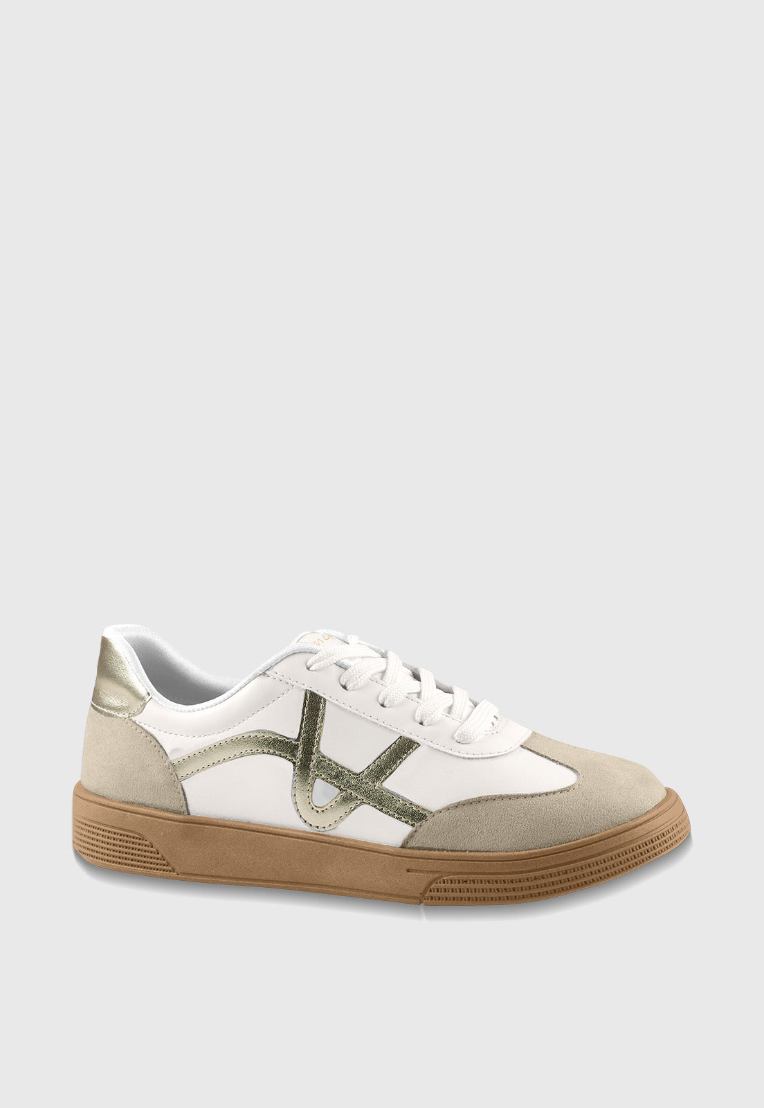 Tenis 842027 Mestiço Off White/Areia/Dourado