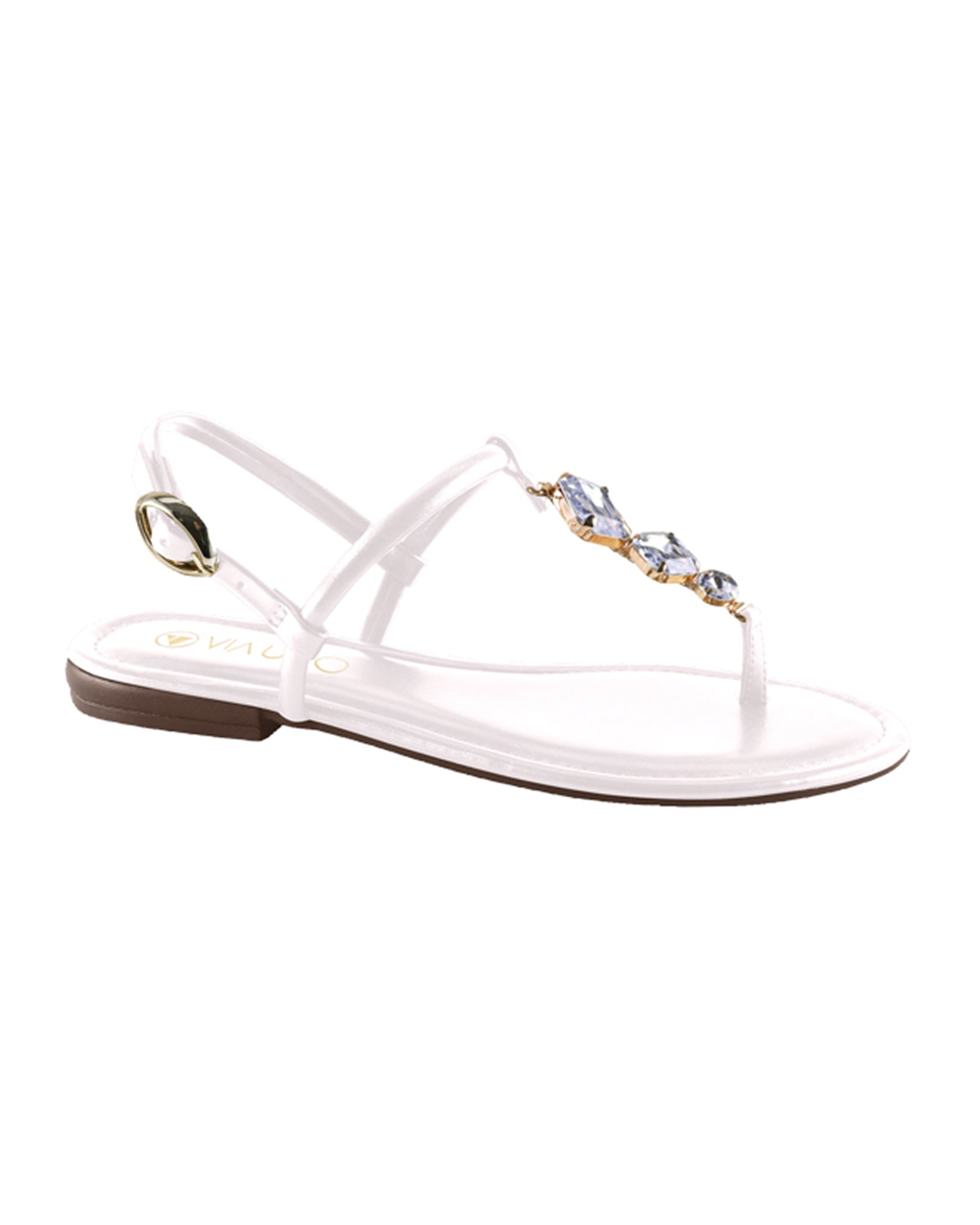 Sandalia Flat 859125 Pedra Cristal Off White