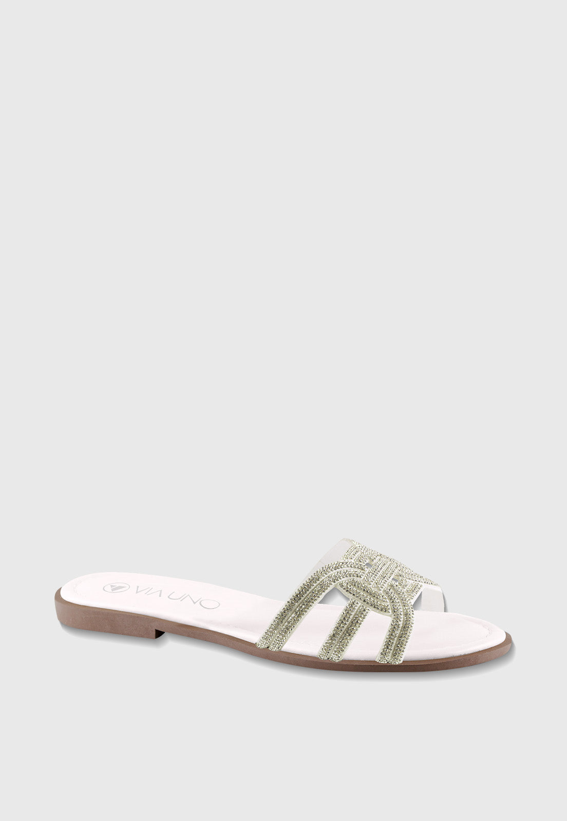 Sandalia Flat 869060 Off White/Prata