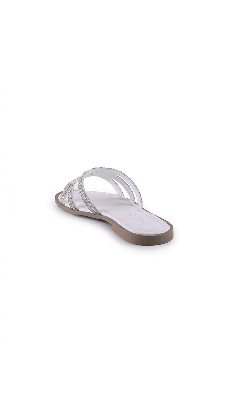 Sandalia Flat 869060 Off White/Prata