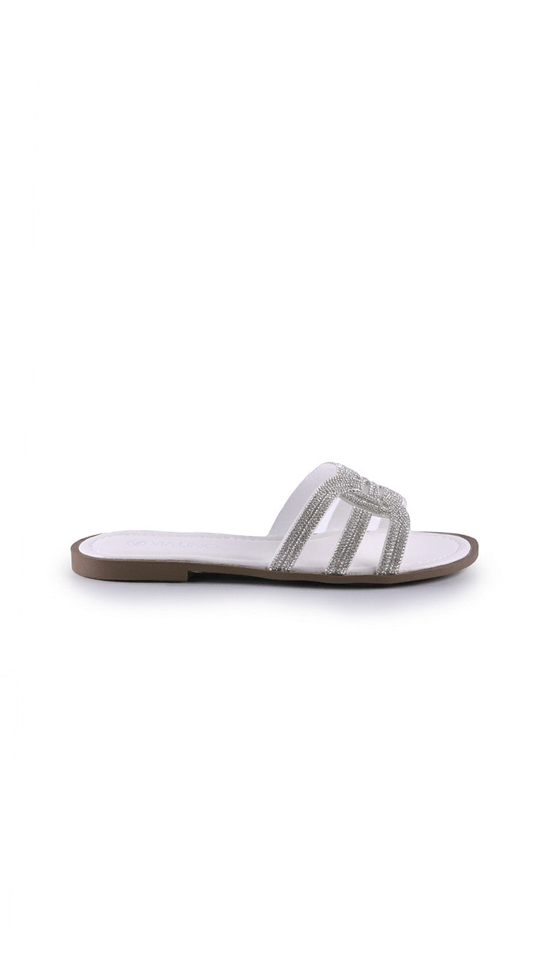 Sandalia Flat 869060 Off White/Prata