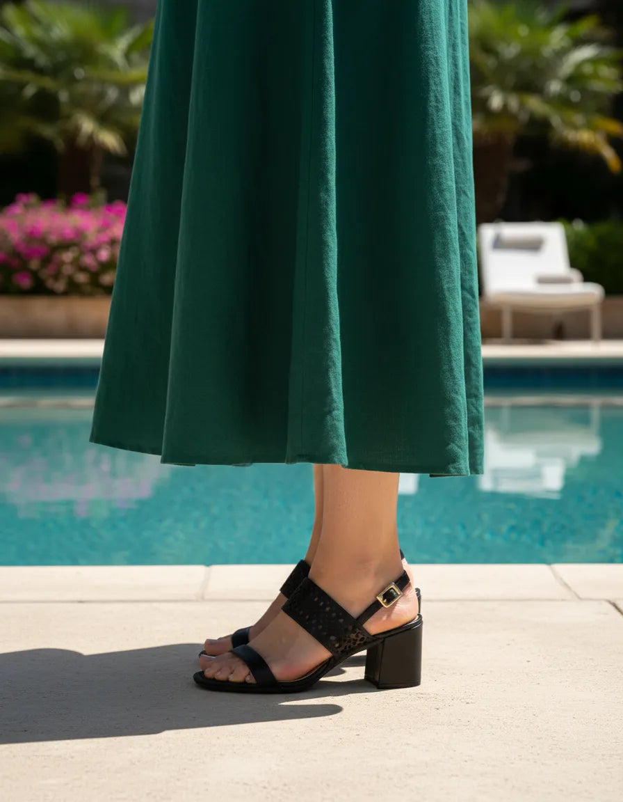 Sandalia Salto Medio 858049 Napa Rock Preto
