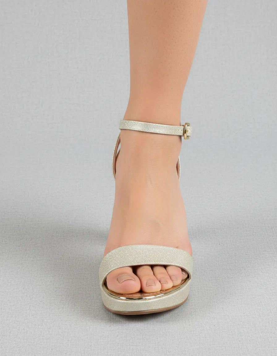 Sandalia Salto Alto 411047 Glitter Ouro