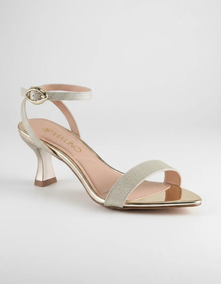 Sandalia Salto Medio 1027009 Glitter Ouro