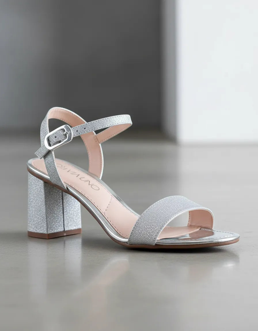 Sandalia Salto Alto 942050 Glitter Prata