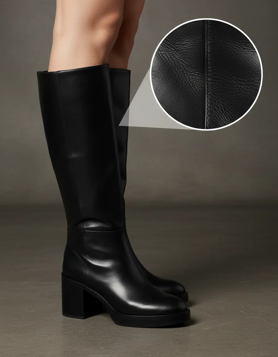 Bota Cano Longo Couro RV-MNLL01   Preta