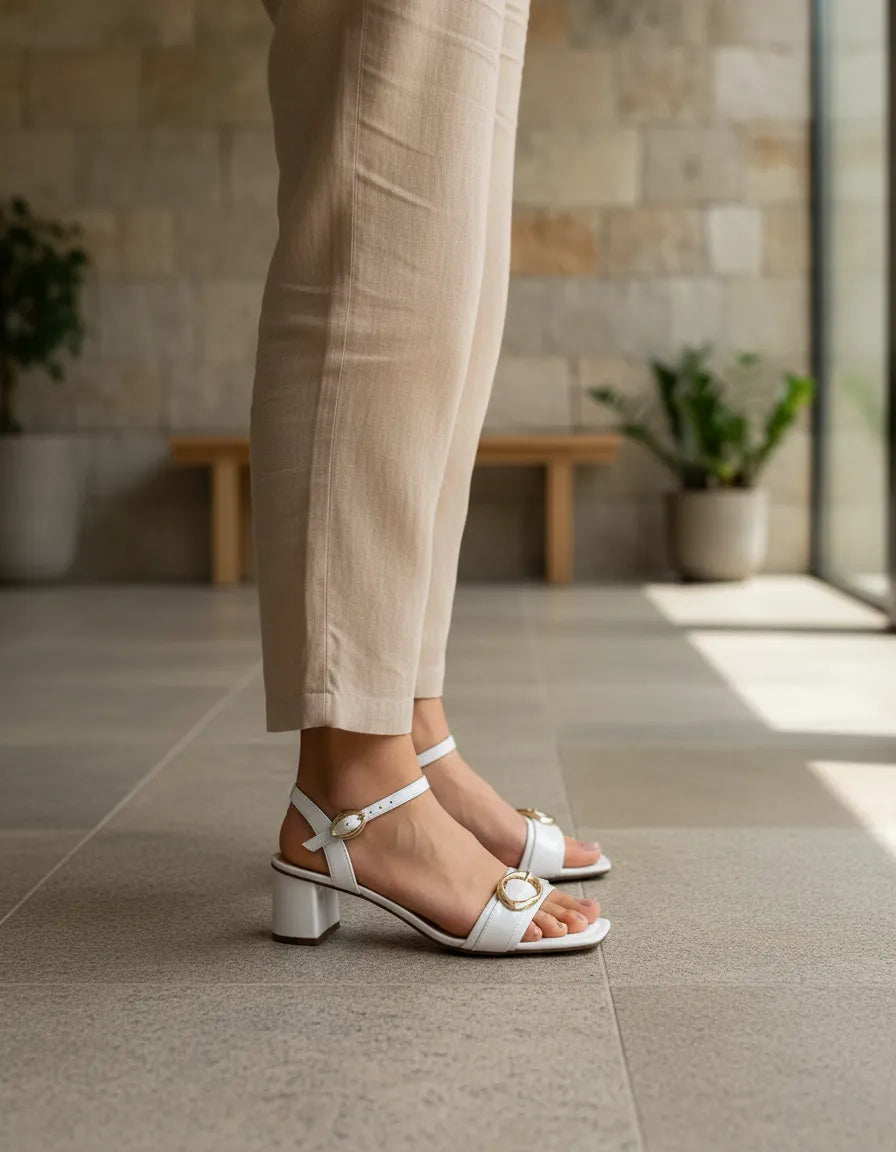 Sandalia Salto Medio 1026004 Rock Off White
