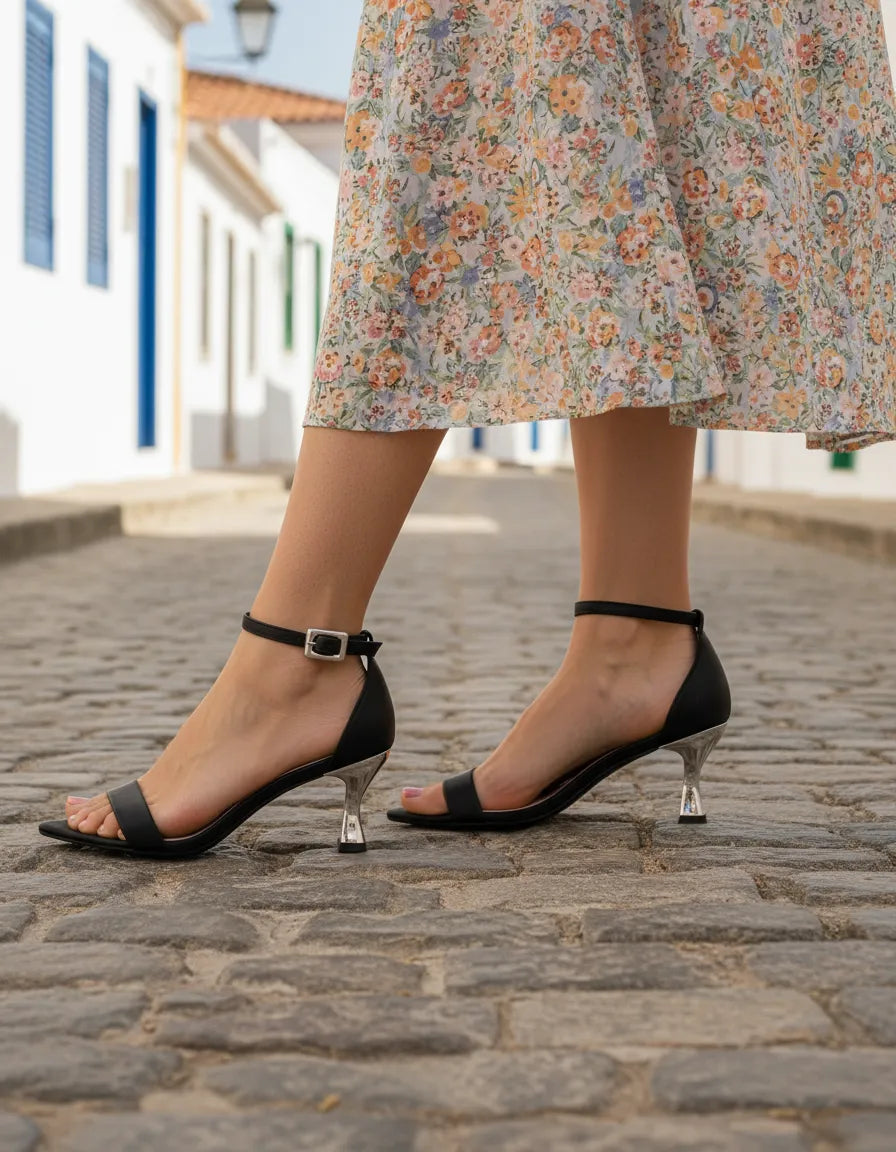 Sandalia Salto Medio 1027005 Napa Rock Preto