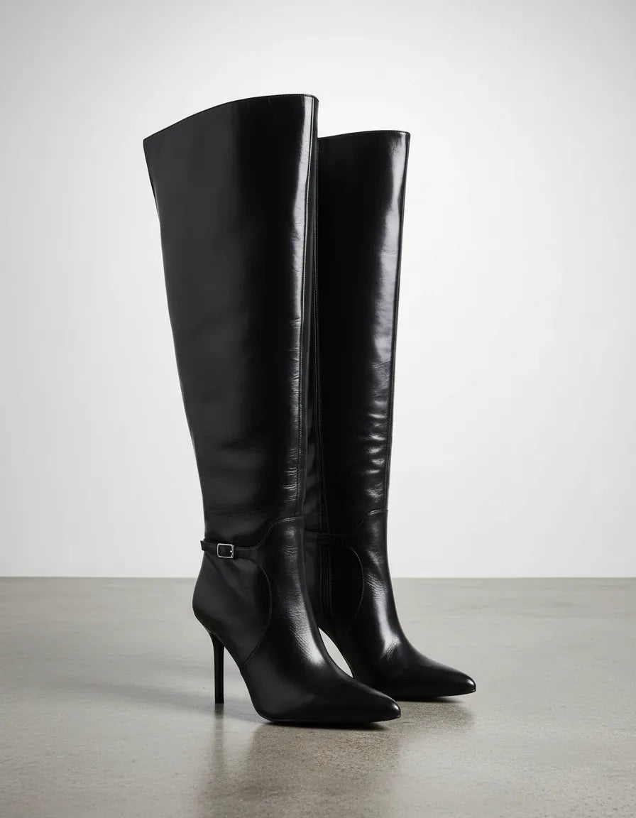 Bota Cano Longo Couro Gianni Bini RV-GB001 Preta