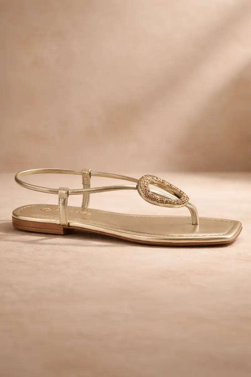 Sandalia Flat 860123 Metalizado Ouro Light