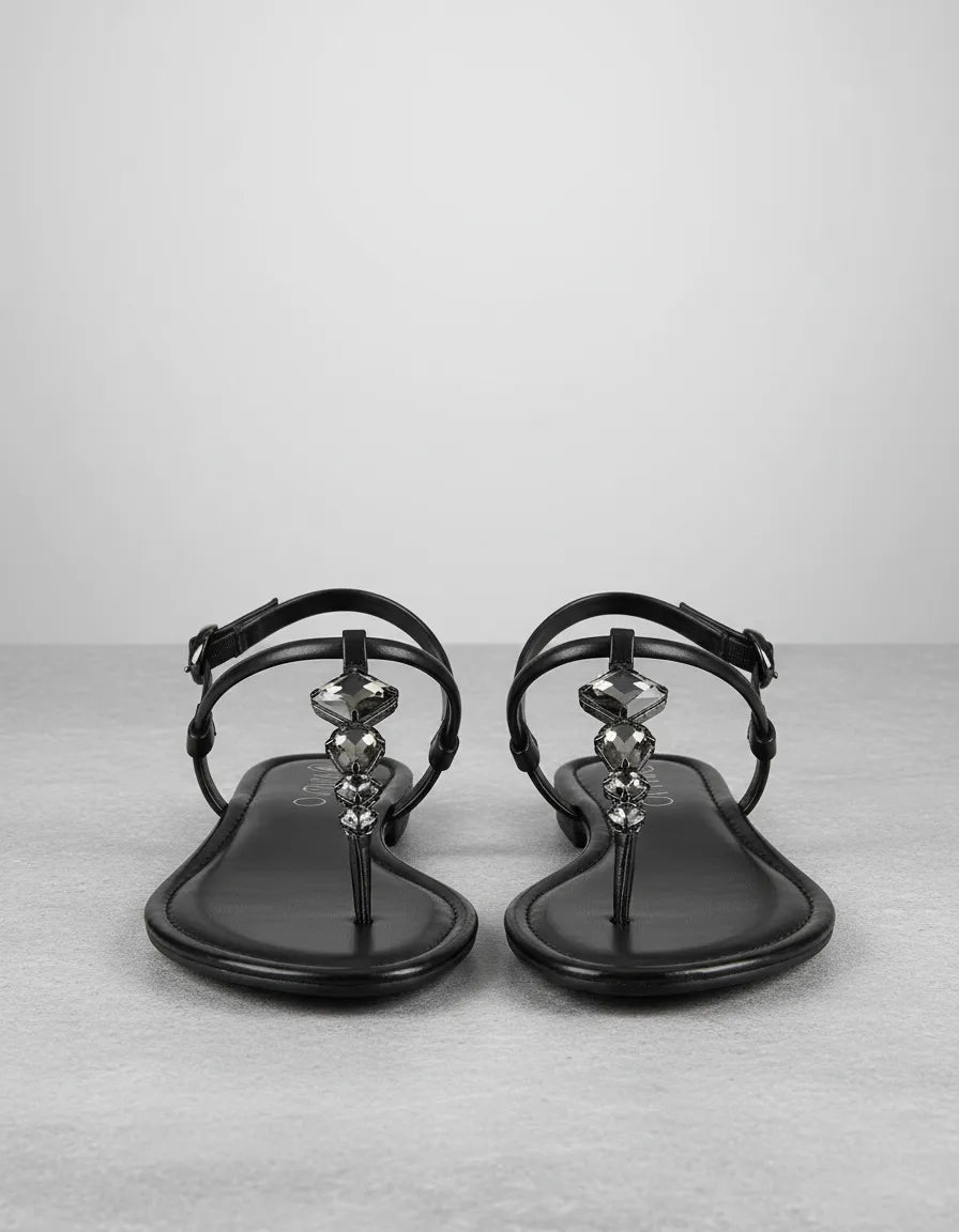Sandalia Flat 859125 Pedra Fume Preto