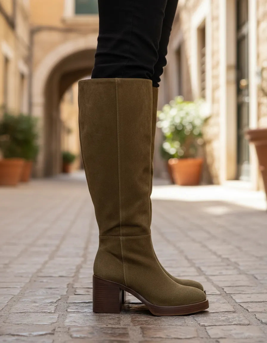 Bota Cano Longo Couro Minelli Paris RV-MNLL02 Militar