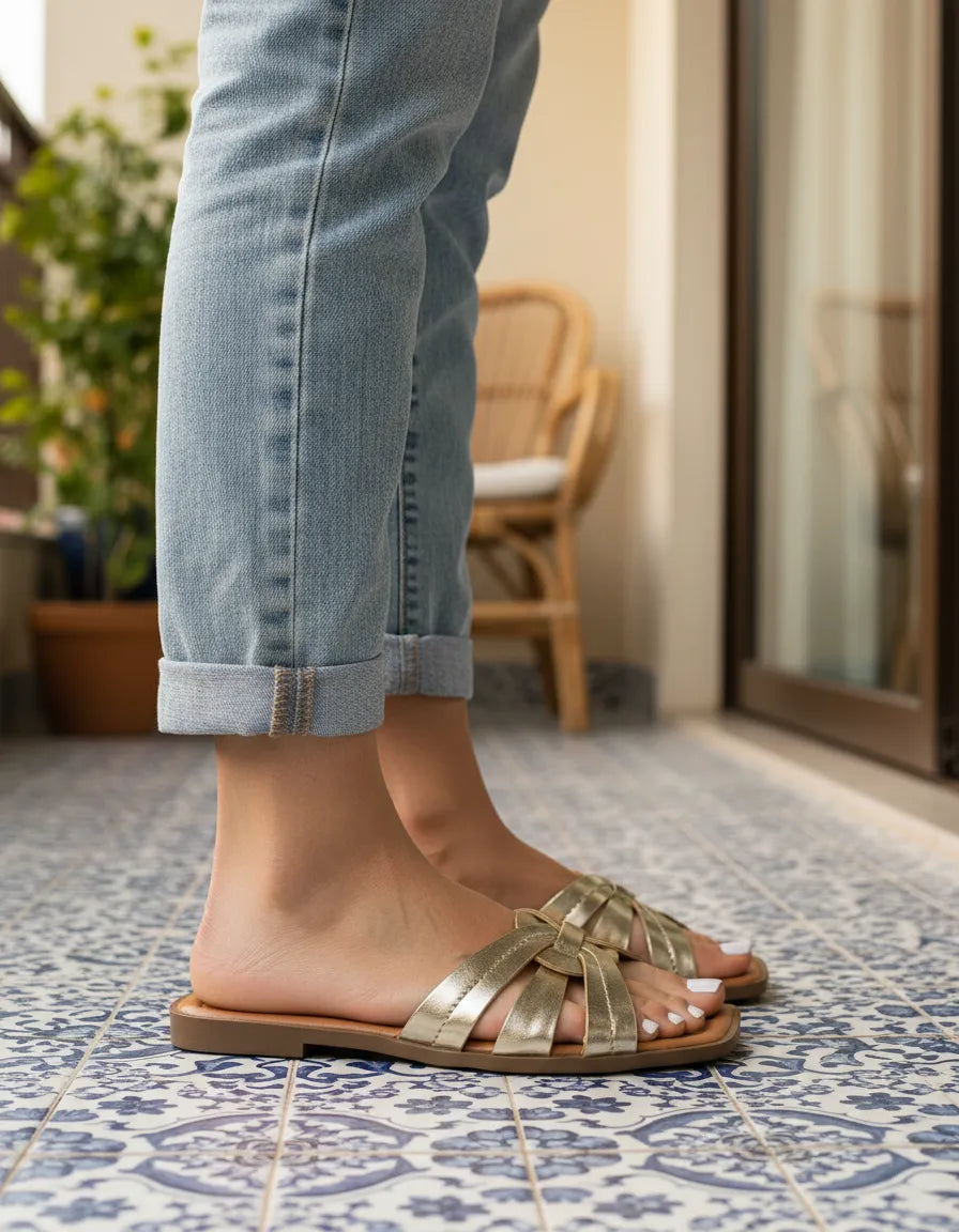 Sandalia Flat 948098 Metalizado Dourado