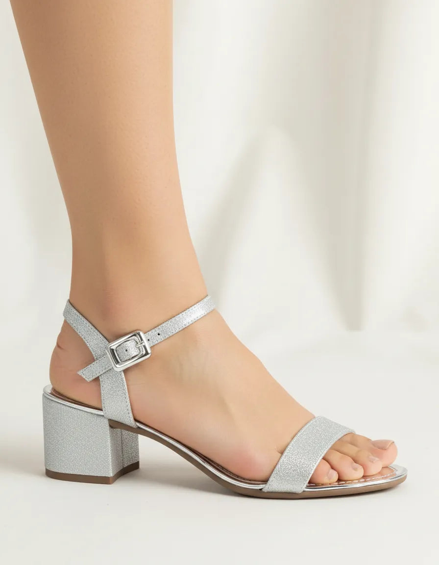 Sandalia Salto Medio 856065 Glitter Prata