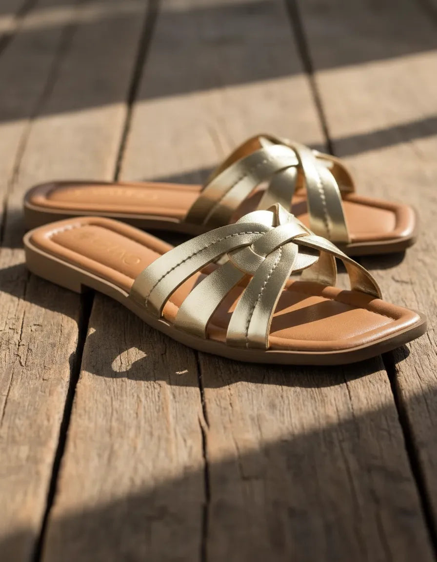 Sandalia Flat 948098 Metalizado Dourado