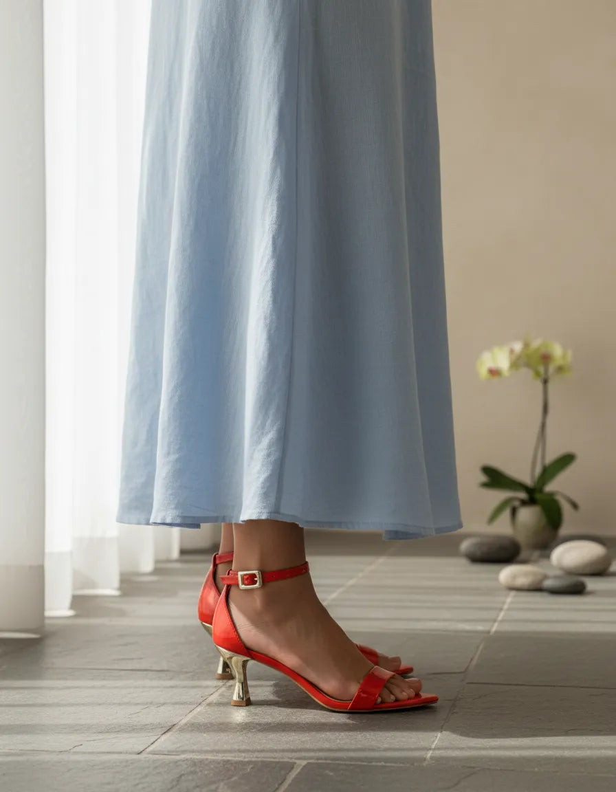 Sandalia Salto Medio 1027005 Napa Rock Vermelho