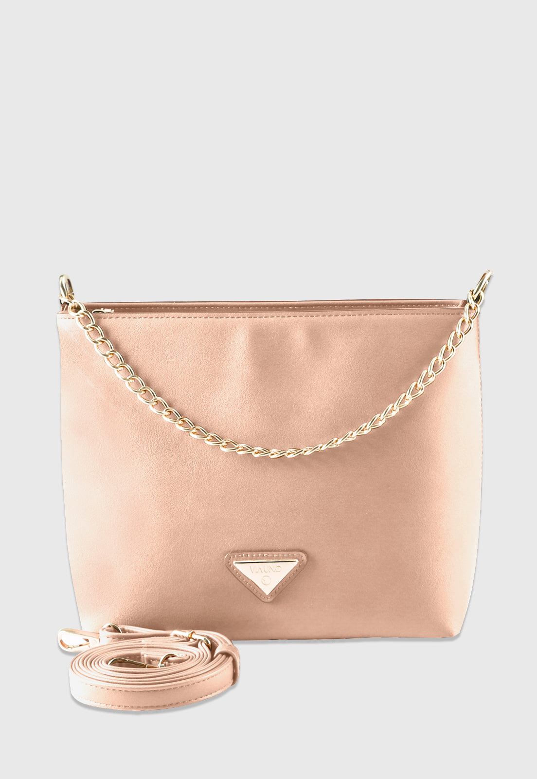 Bolsa Transversal VU2579 cor Nude com Corrente