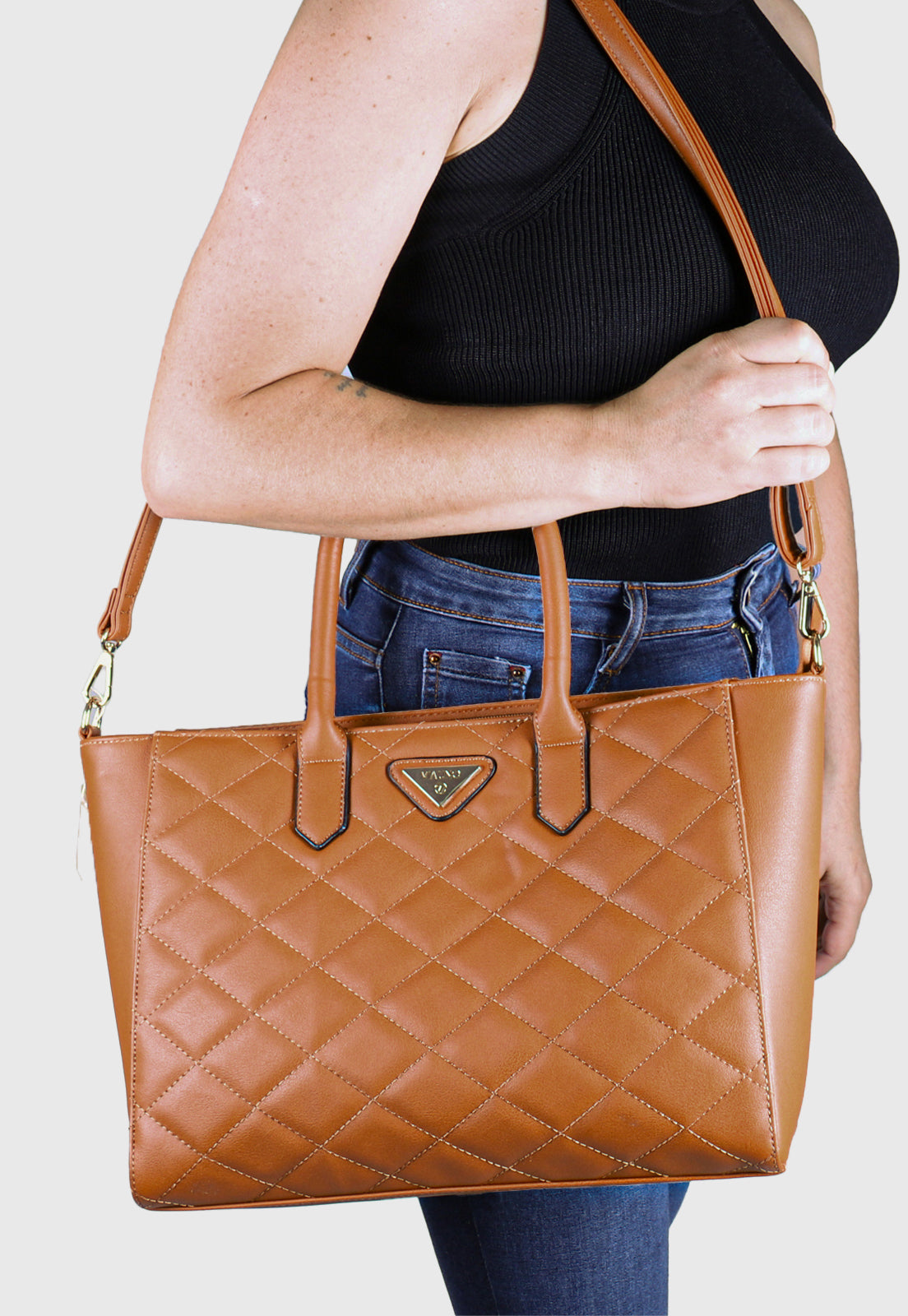 Bolsa Tote VU2584 cor Caramelo Metalassê