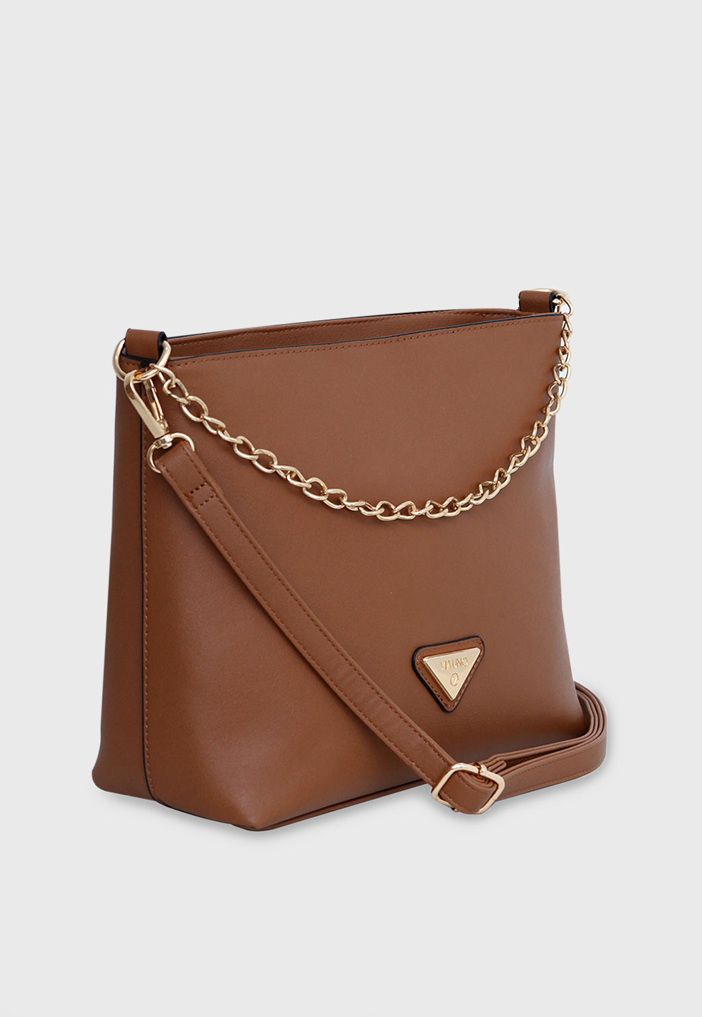 Bolsa Transversal VU2579 cor Caramelo com Corrente