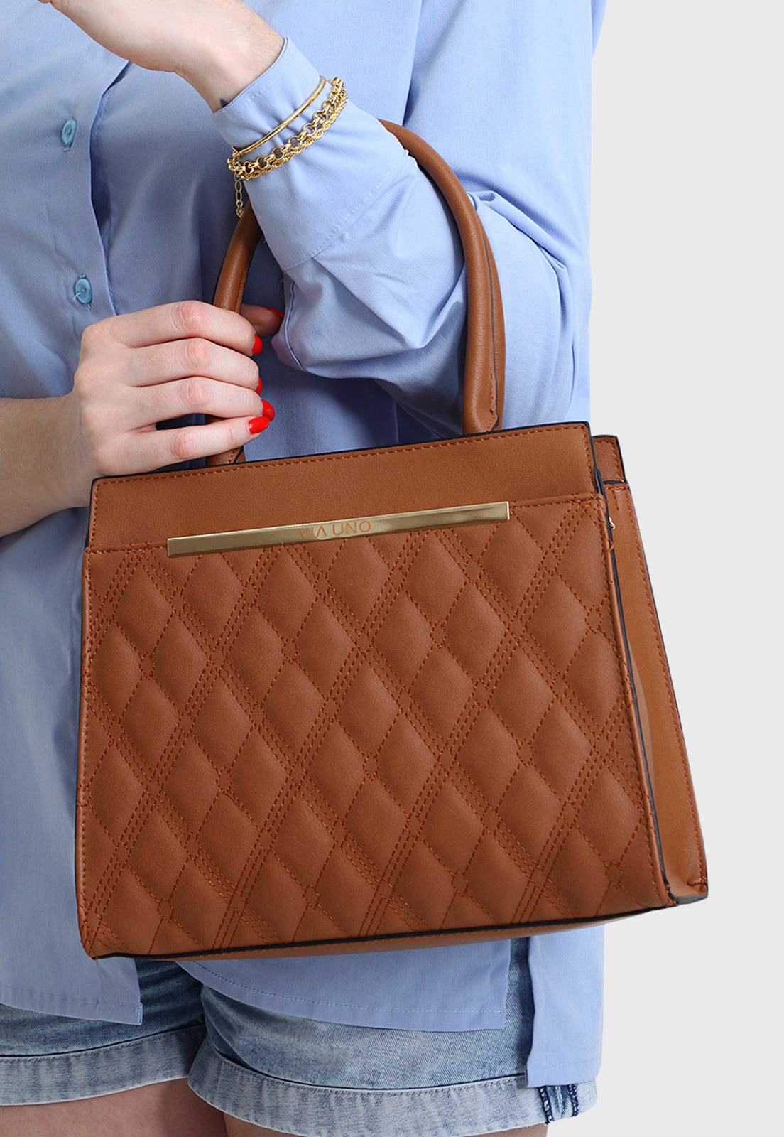 Bolsa Tote VU2586 cor Caramelo Matelassê