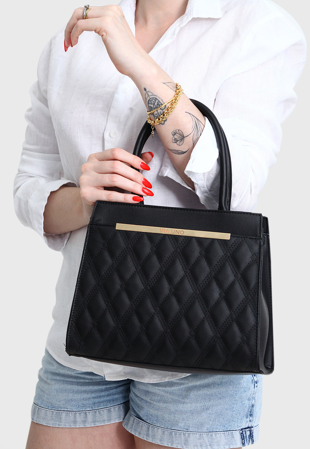 Bolsa Tote VU2586 cor Preto Matelassê