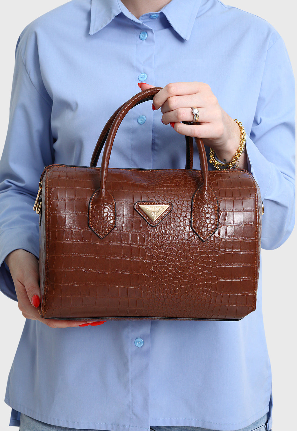 Bolsa Estruturada VU2598 cor Castanho Croco