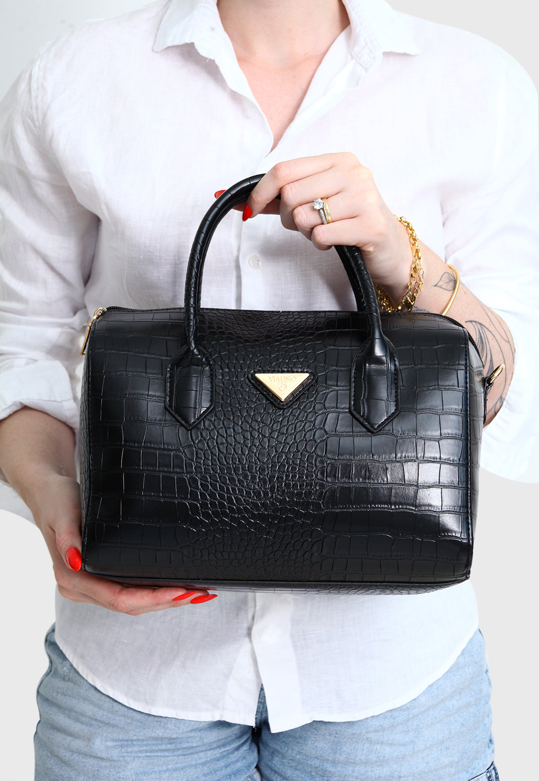 Bolsa Estruturada VU2598 cor Preto Croco